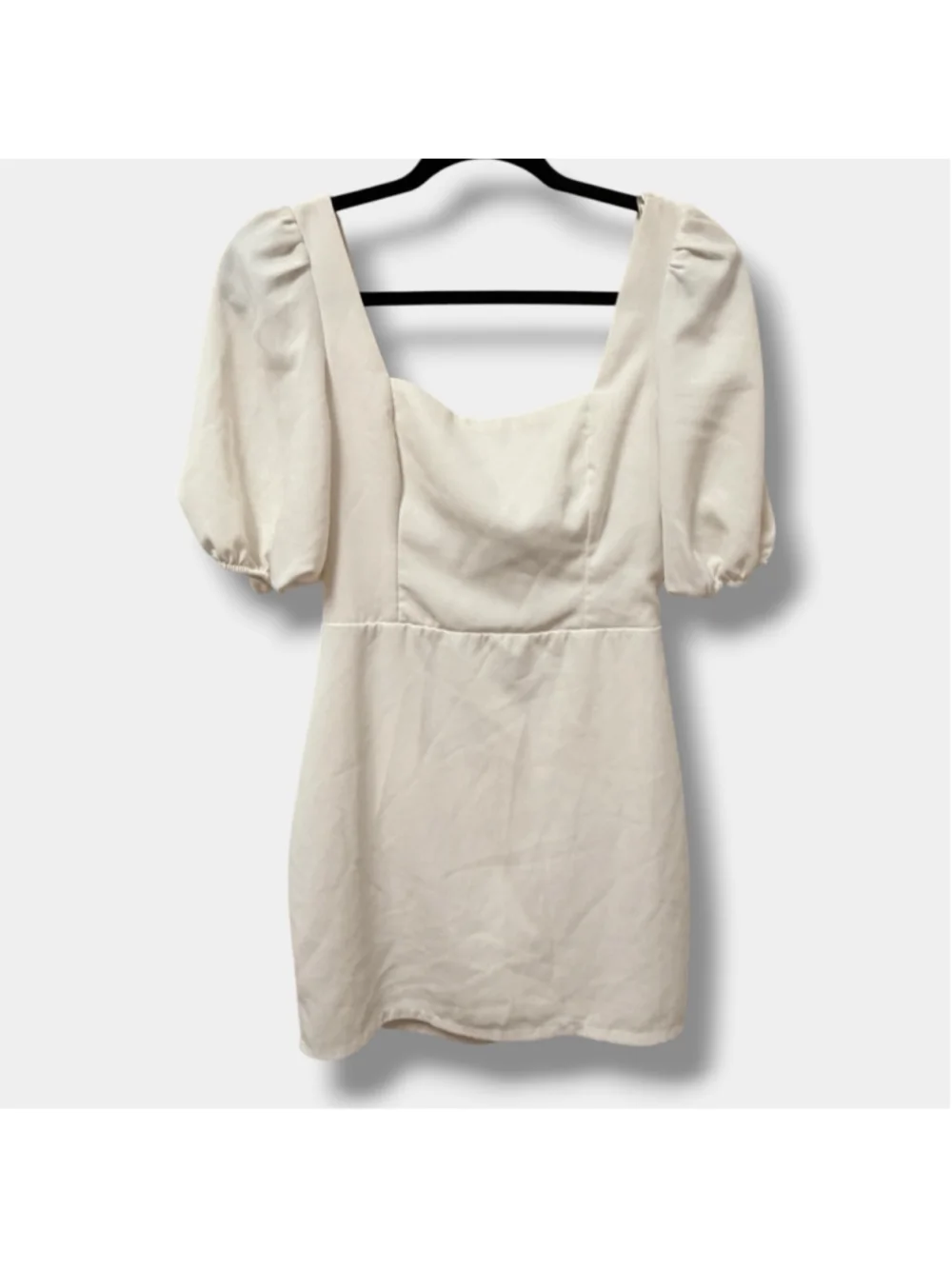 White Mini Dress Puff Sleeve Square Bodycon Neck Bridal Shower Graduation Size S